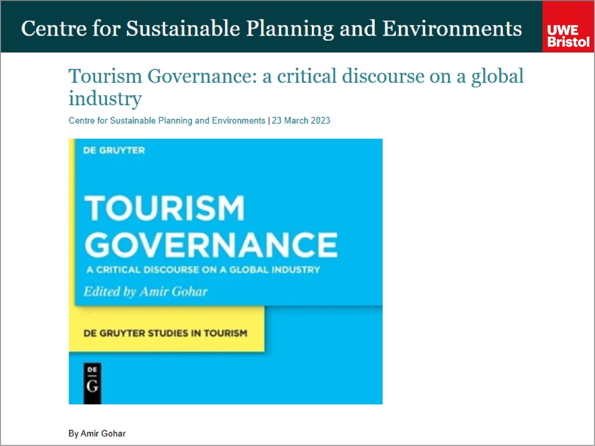 Tourism Governance: A Critical Discourse on a Global&nbsp;Industry